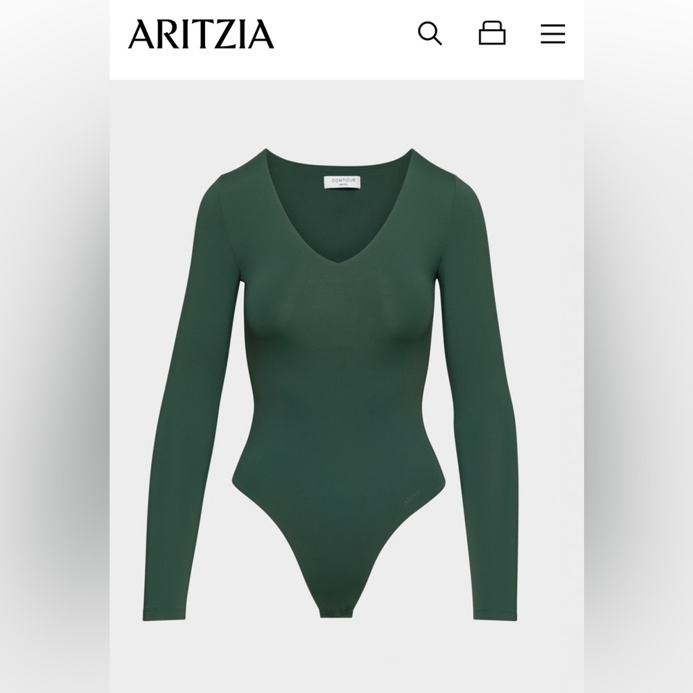 Aritzia Green V-Neck Long Sleeve Bodysuit